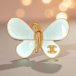 Vintage Chanel zipper pull Light Blue Enamel Butterfly